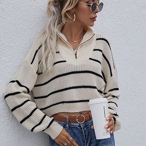 Half zip pullover sweater crop
